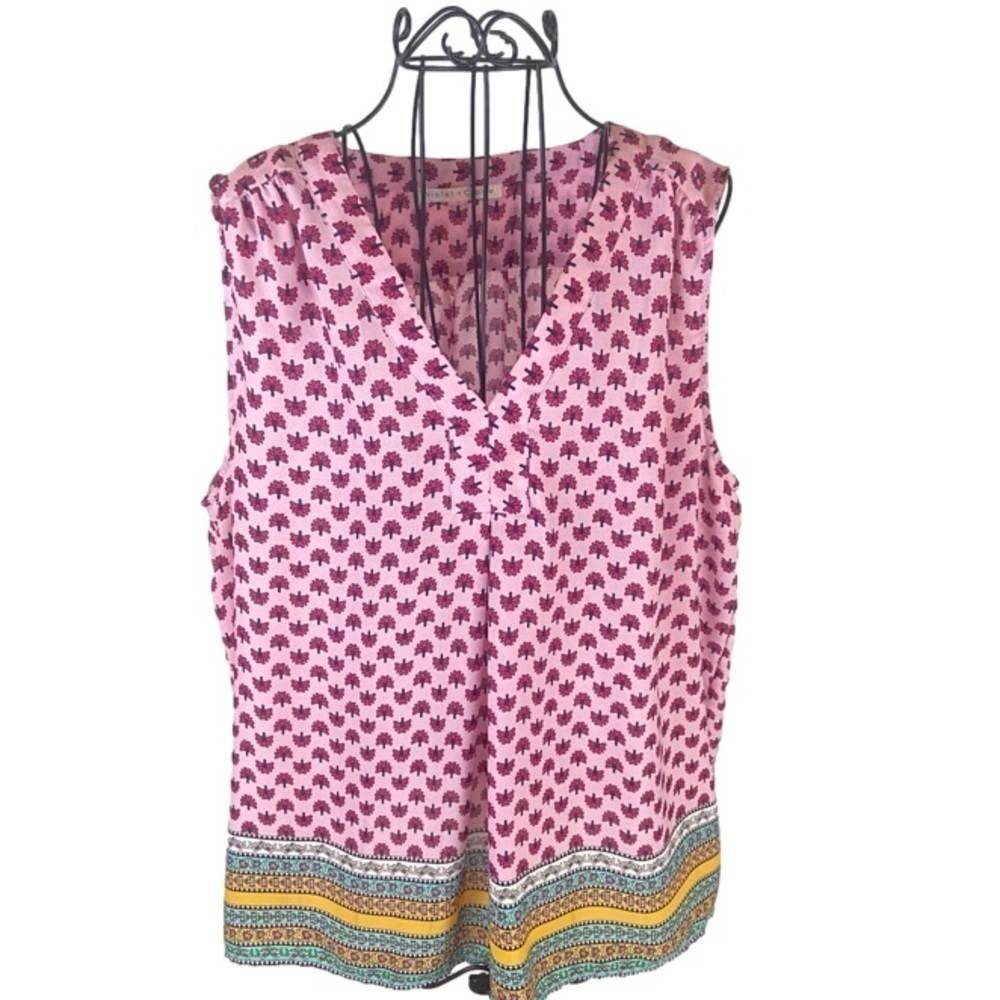 Pink Mixed Print Boho Sleeveless Blouse Violet and Claire Feminine Girly Gypsy L